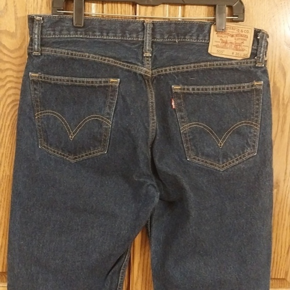 Levi's 505 Regular Straight Fit Jeans Size 36x32 Dark Wash‎ 5-Pocket Zip-Fly